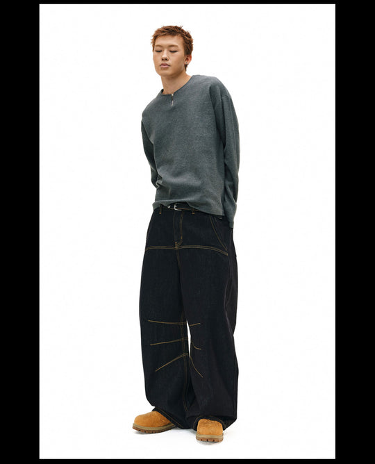 NOVACAM Yellow Stitch Baggy Jeans | Face 3 Face