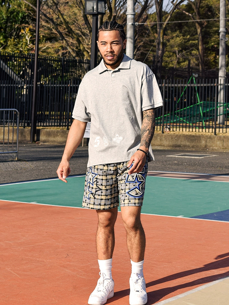 JUST VIBE Plaid Star Print Mesh Basketball Shorts | Face 3 Face