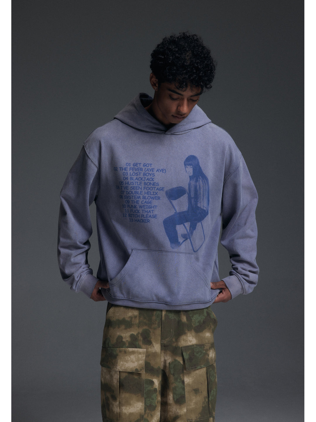 NOVACAM Washed Distressed Vintage Print Hoodie | Face 3 Face