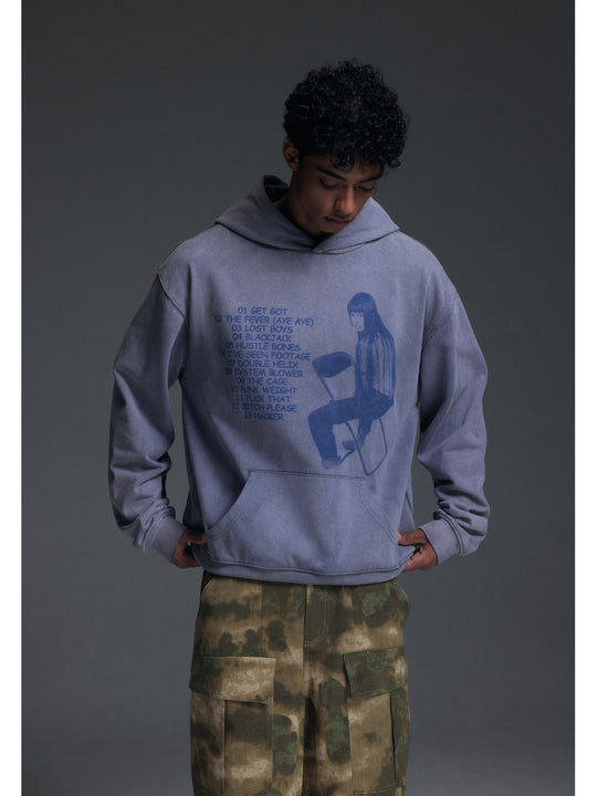 NOVACAM Washed Distressed Vintage Print Hoodie | Face 3 Face