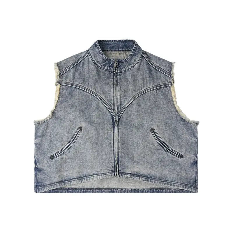 Labt Washed Denim Western Short Vest | Face 3 Face