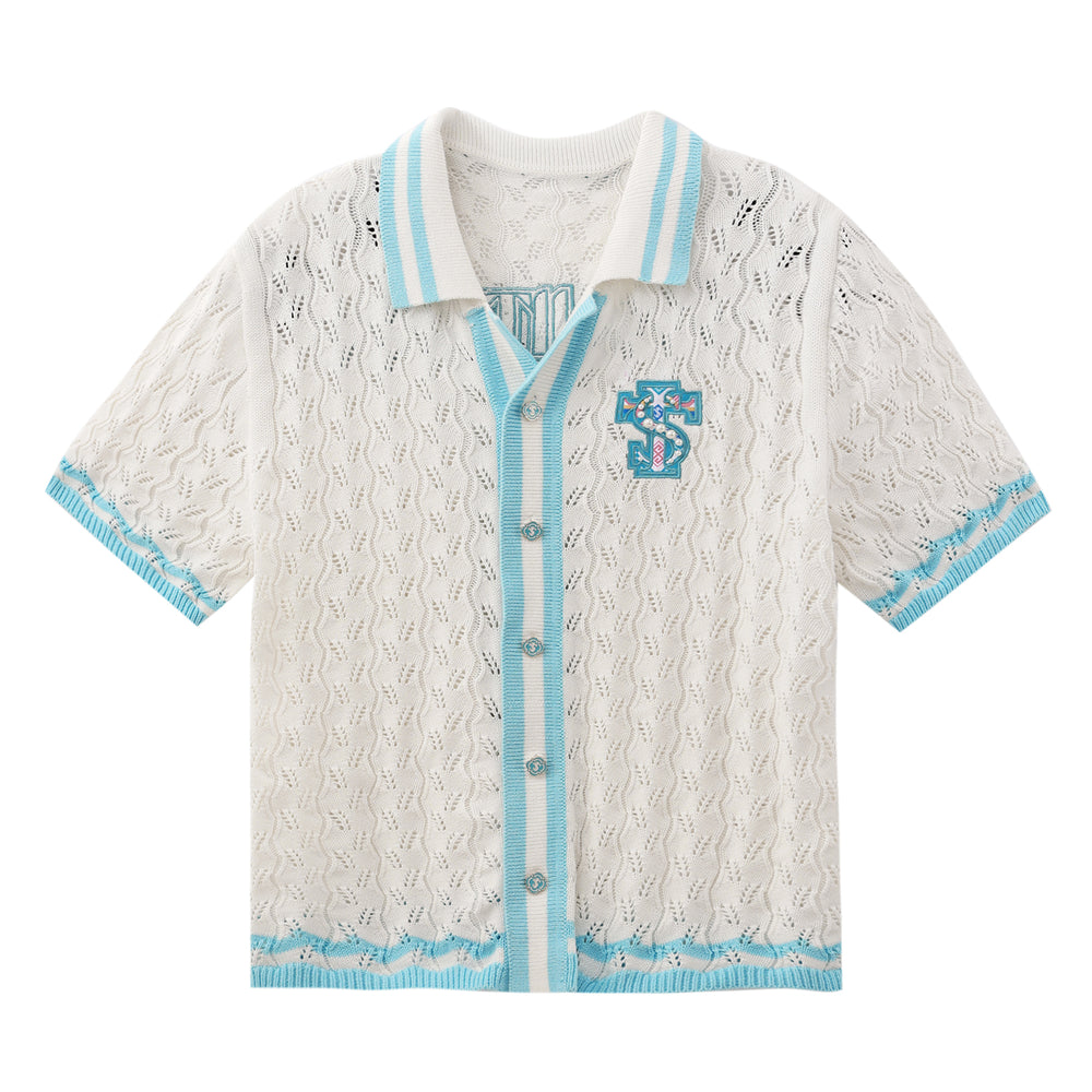 Small Town Kid Ethnic Logo Patch Crochet Knit Hawaiian Shirt | Face 3 Face