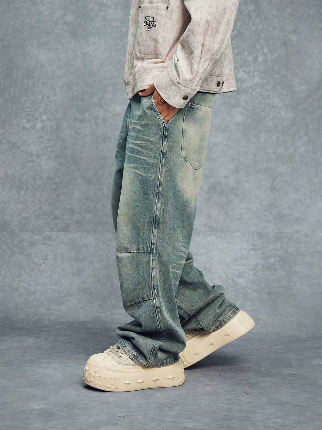 1807 3D Knee Stitch Washed Jeans | Face 3 Face