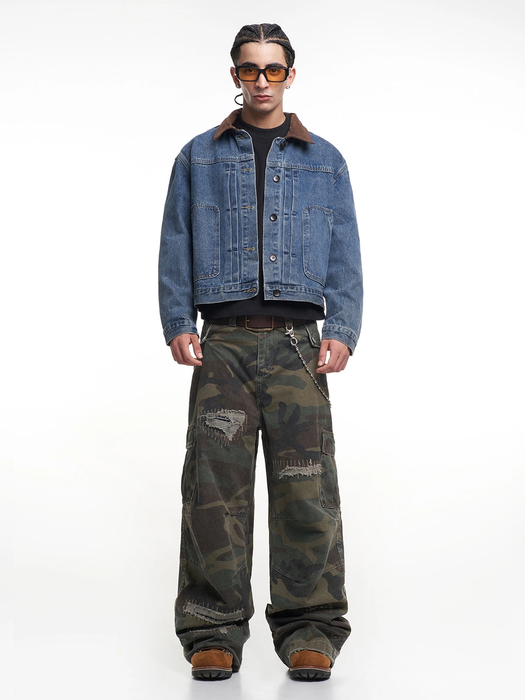 F3F Select Suede Lapel Washed Denim Jacket | Face 3 Face