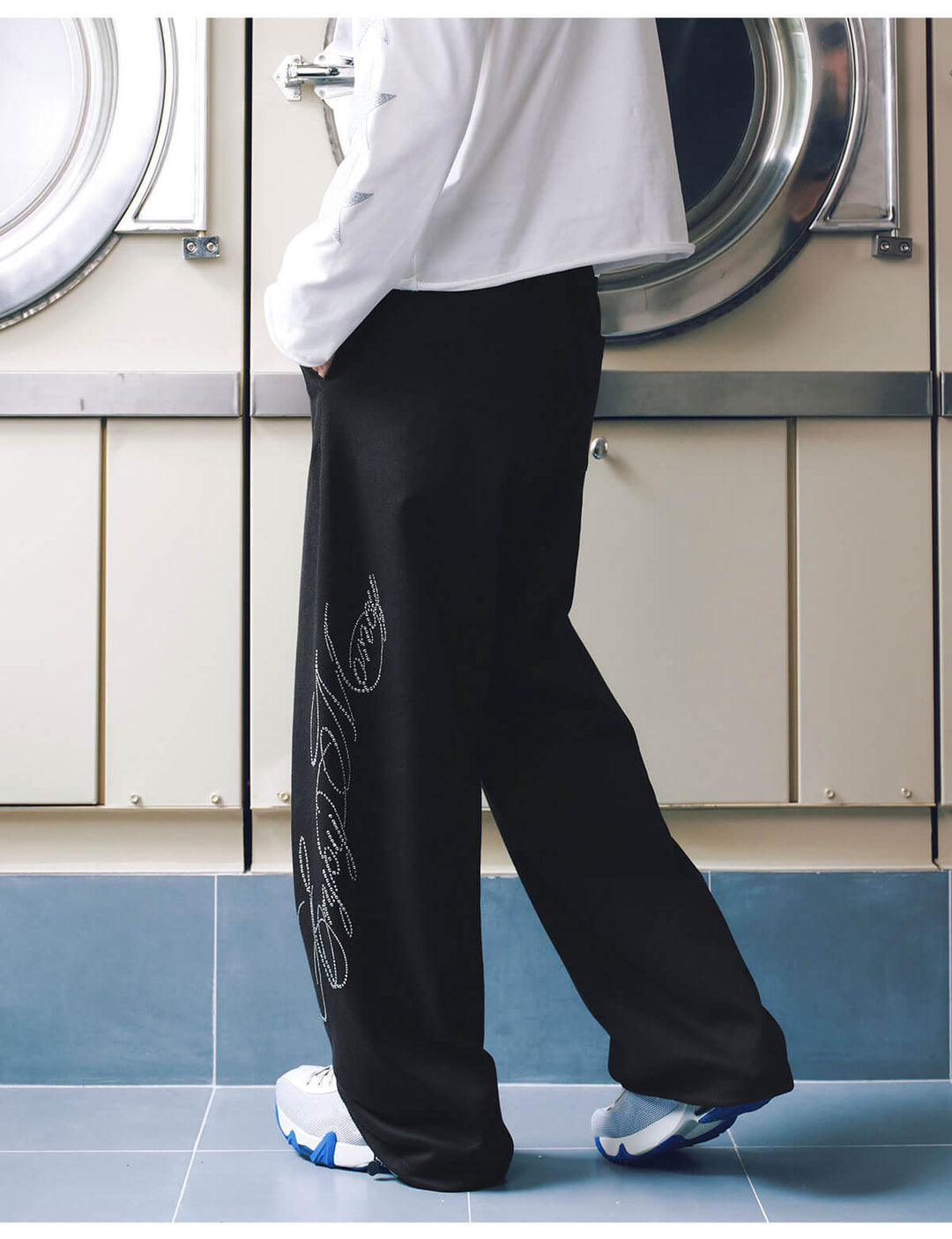 MEDM Rhinestone Script Logo Sweatpants | Face 3 Face