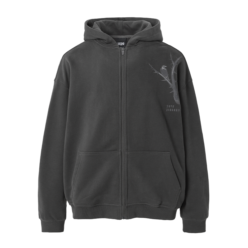 JHYQ Dead Tree Bird Printed Zipper Hoodie