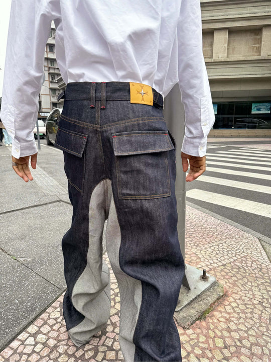 STEEPC Button Fly Reverse Patchwork Baggy Jeans | Face 3 Face