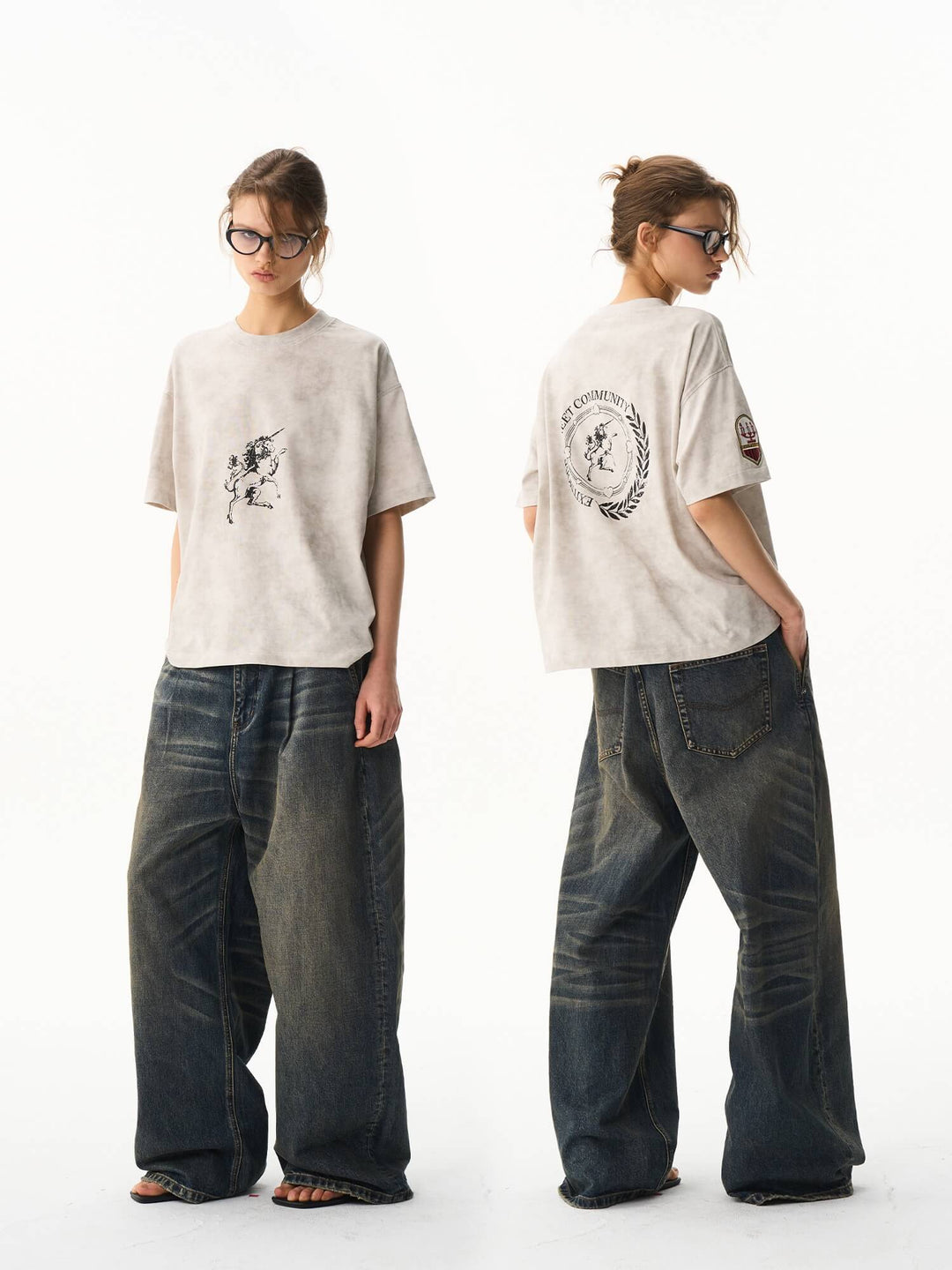 EXITMODE BY BLIND NO PLAN Wax Print Emblem Patch Washed Short Sleeve Tee | Face 3 Face