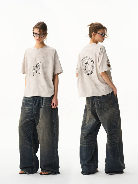 EXITMODE BY BLIND NO PLAN Wax Print Emblem Patch Washed Short Sleeve Tee | Face 3 Face
