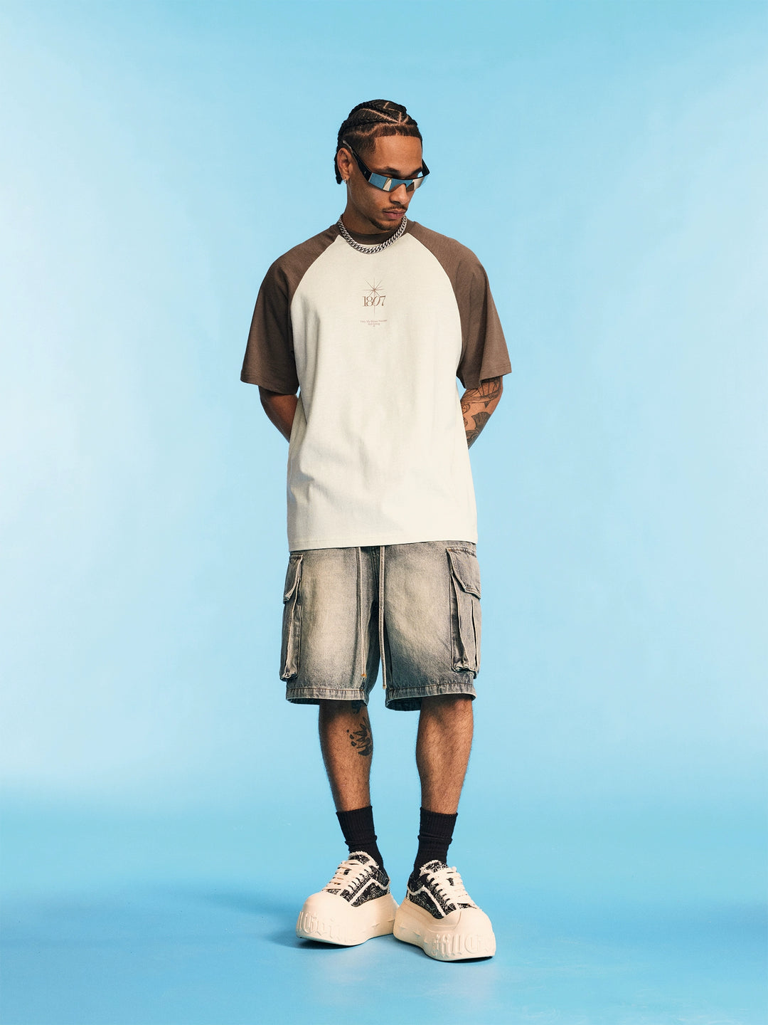 1807 Colorblock Wave Print Raglan Tee | Face 3 Face