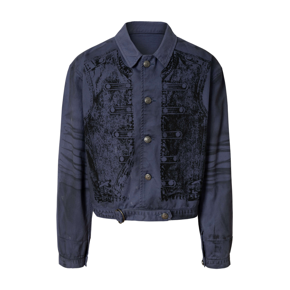YADcrew Distressed Napoleon Print Washed Work Jacket