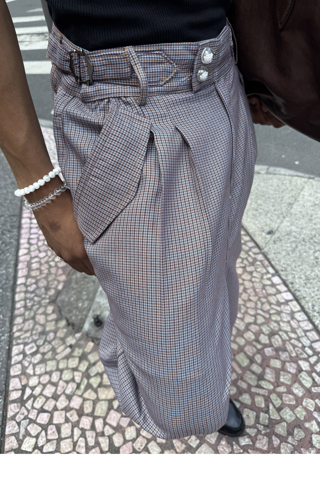 STEEPC Houndstooth Tucked Baggy Suit Pants | Face 3 Face