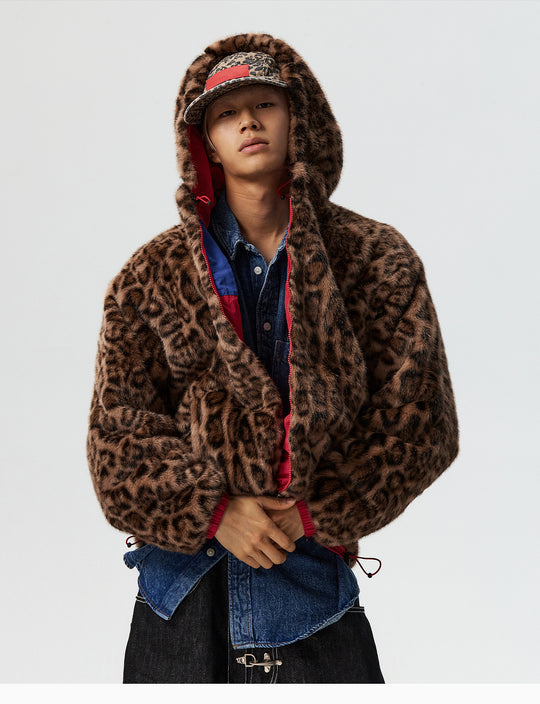 MEDM Reversible Leopard Fur Hooded Track Jacket | Face 3 Face
