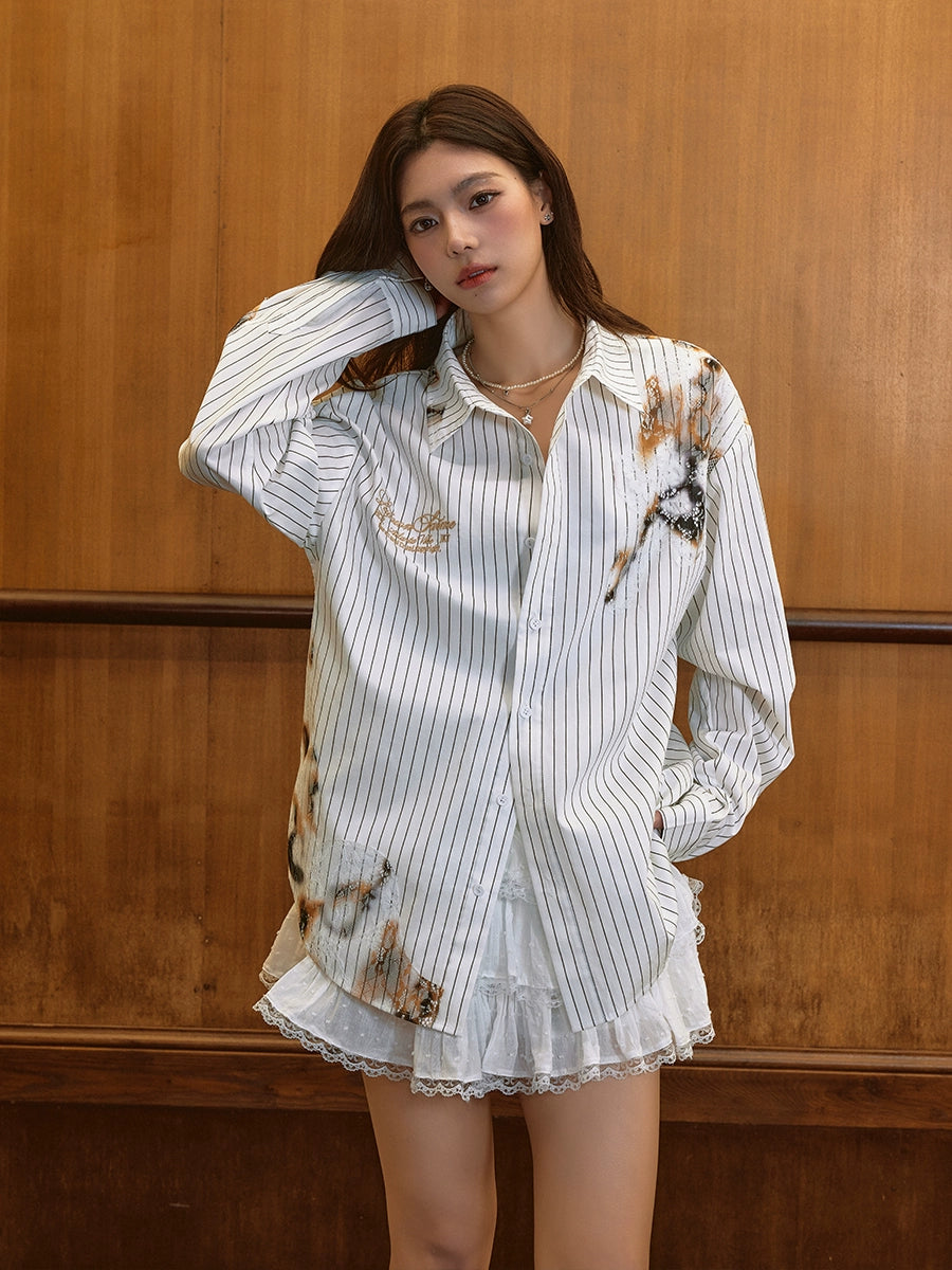 Harsh and Cruel Burnout Lace Embroidered Striped Long Sleeve Shirt | Face 3 Face
