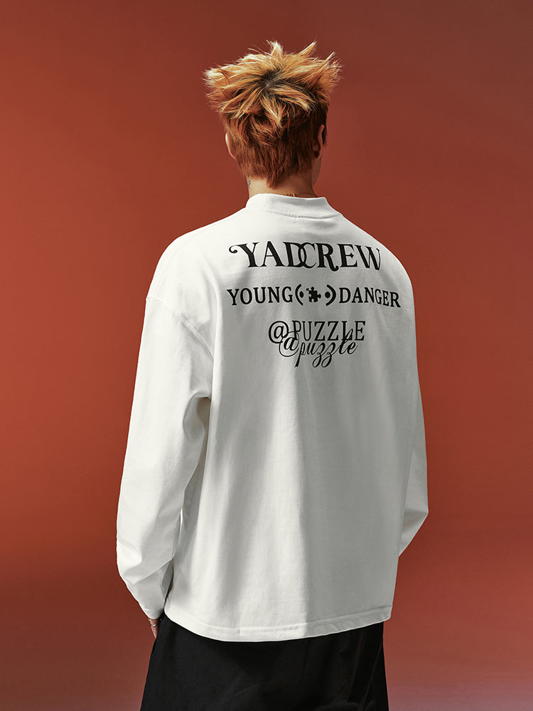 YADcrew Basic Slogan Printed Long Sleeve Tee | Face 3 Face
