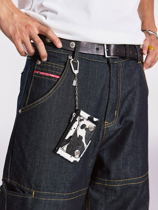 Remedy Metal Studded Keychain Coin Card Zipper Leather Wallet | Face 3 Face