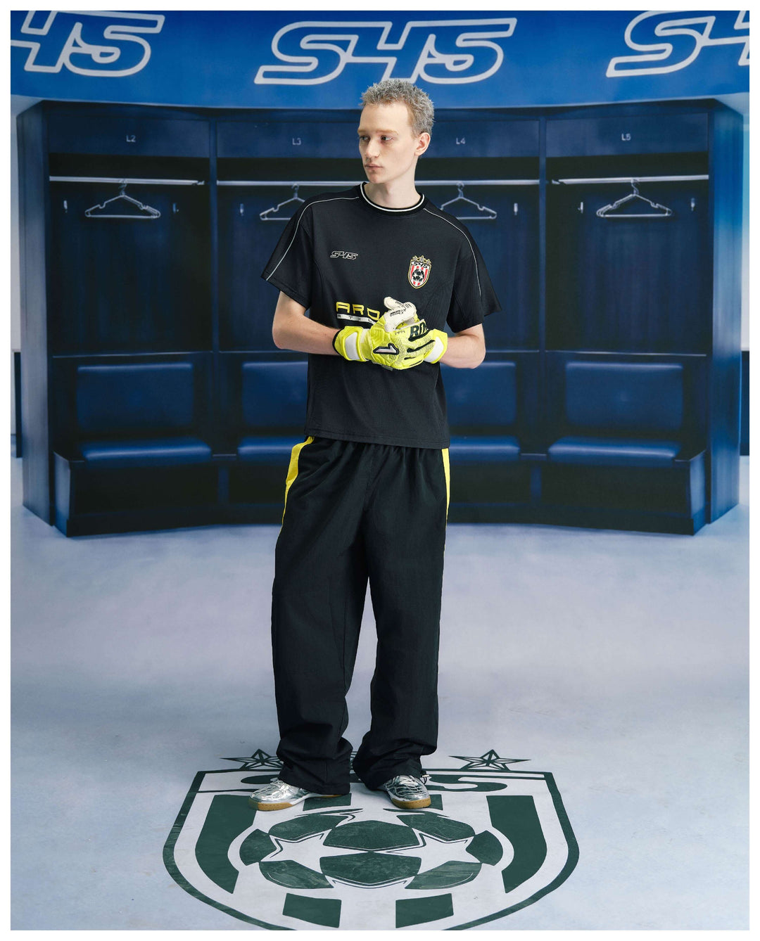 S45 Yellow Color Block Logo Patch Nylon Track Pants | Face 3 Face