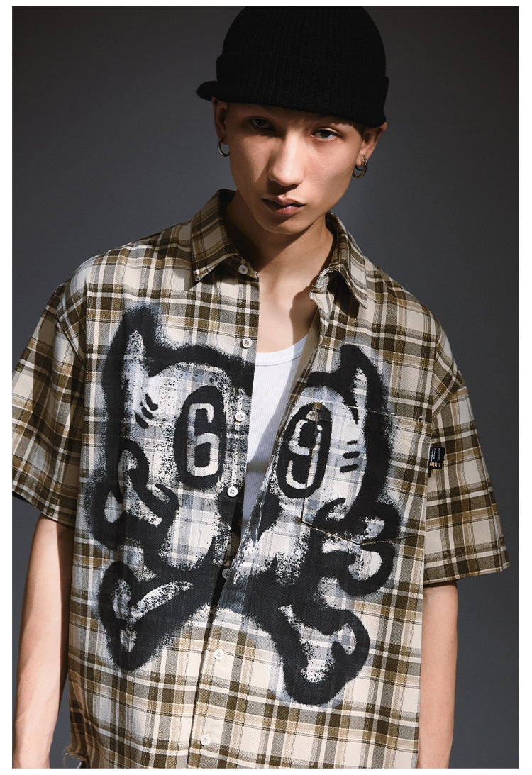 Remedy Skull Print Plaid Short Sleeve Shirt | Face 3 Face