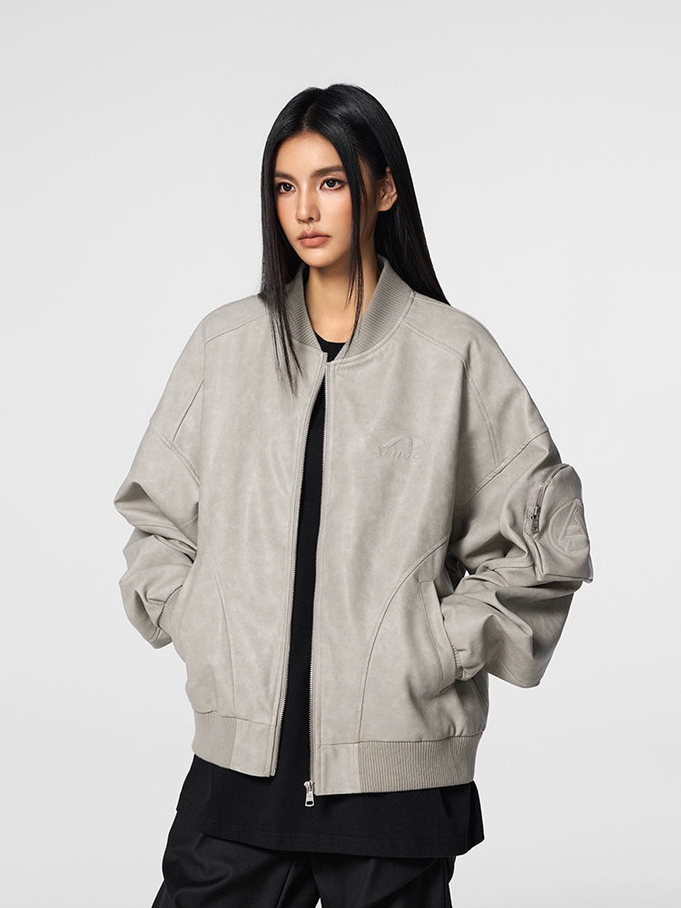 Achock Sleeve Pocket Leather Motorcycle Jacket | Face 3 Face