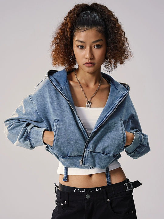 Remedy Backpack Design Washed Denim Short Jacket | Face 3 Face