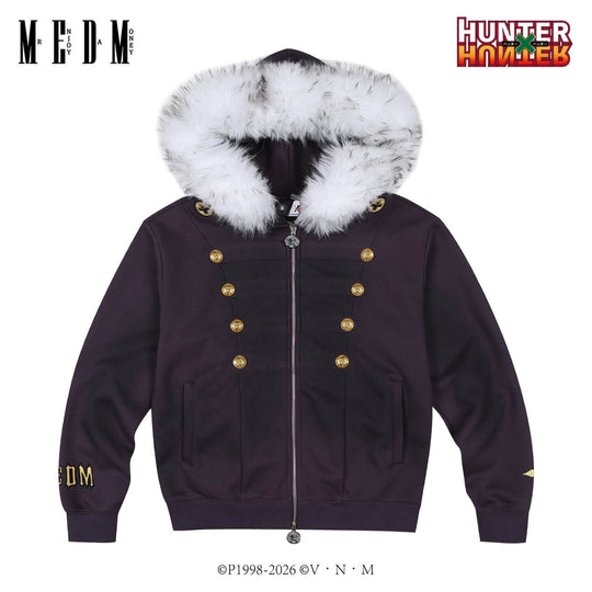 MEDM × HUNTER×HUNTER Kuroro Inverted Cross Patch Faux Fur Hood Zip Up Hoodie