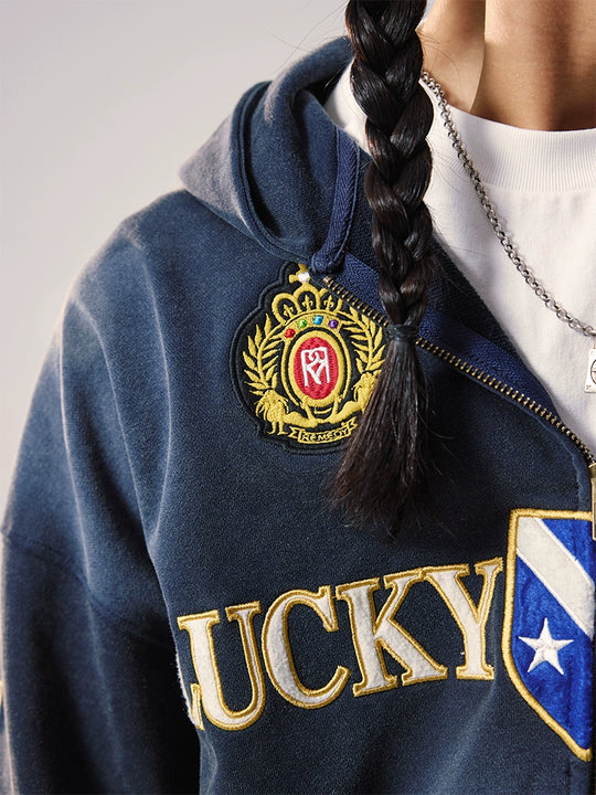 Remedy Washed Patch Embroidered Zip Up Hoodie | Face 3 Face