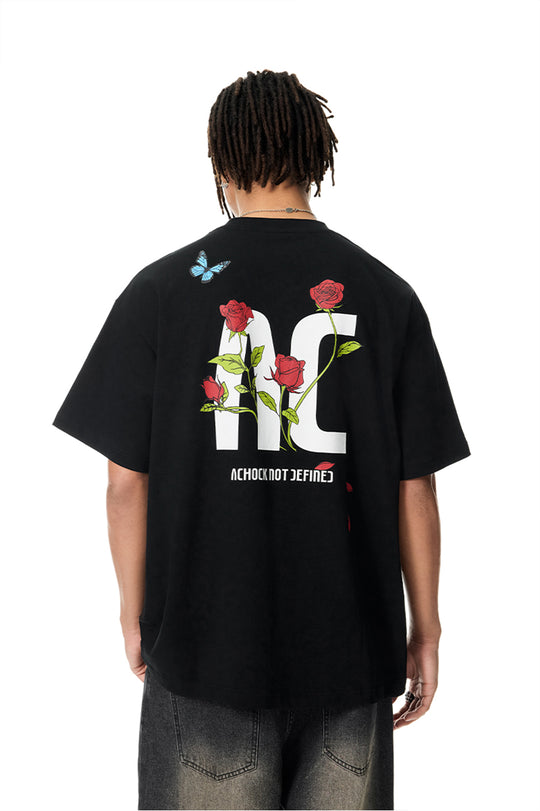 Achock Logo Butterfly Rose Print Tee | Face 3 Face
