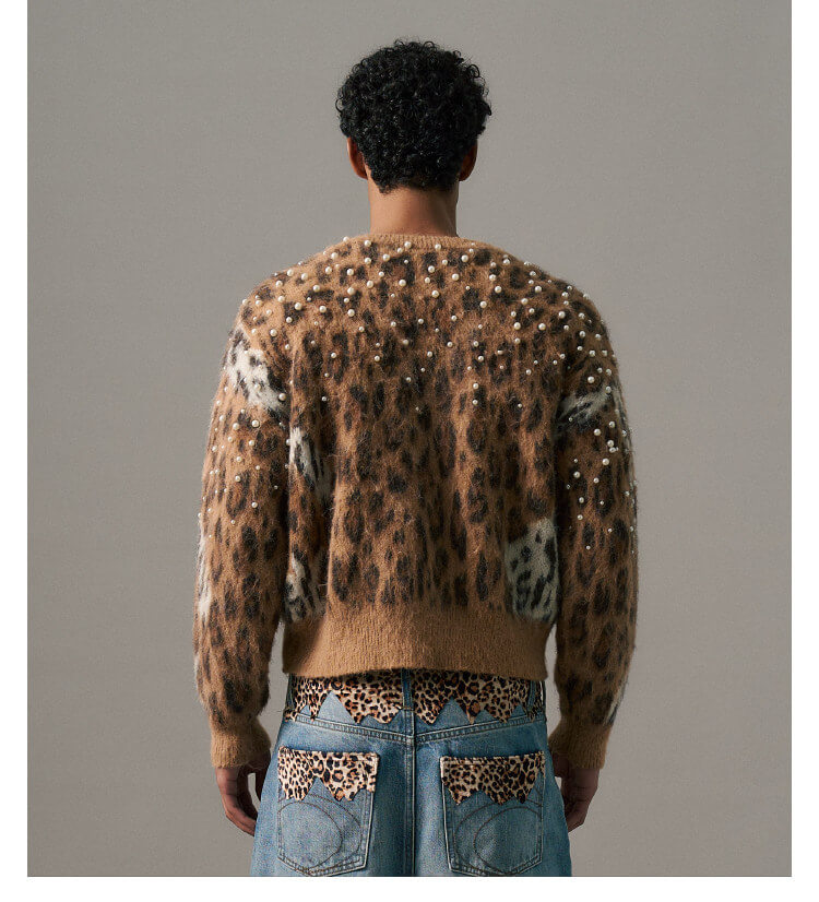 S45 Pearl Studded Leopard Knit Cardigan | Face 3 Face