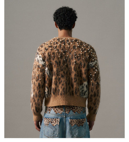 S45 Pearl Studded Leopard Knit Cardigan | Face 3 Face