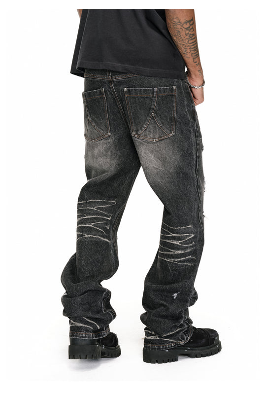 ANTIDOTE Irregular Torn Hole Washed Flared Jeans | Face 3 Face