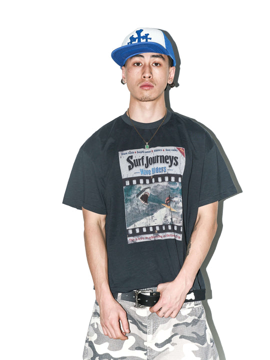 LIBERAFIT Vintage Washed Surfing Print Short Sleeve Tee | Face 3 Face