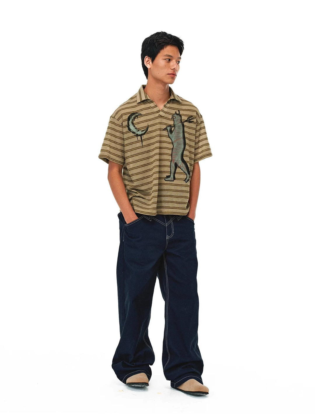 EVILKNIGHT(EK) Striped Graffiti Print Polo | Face 3 Face