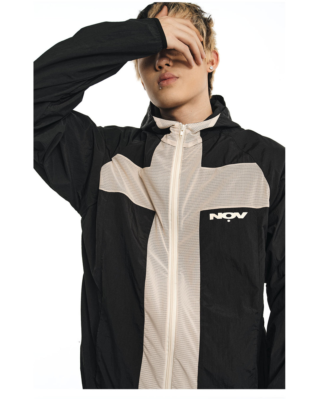 NOVACAM Wrinkled Nylon Mesh-Paneled Hooded Track Jacket | Face 3 Face