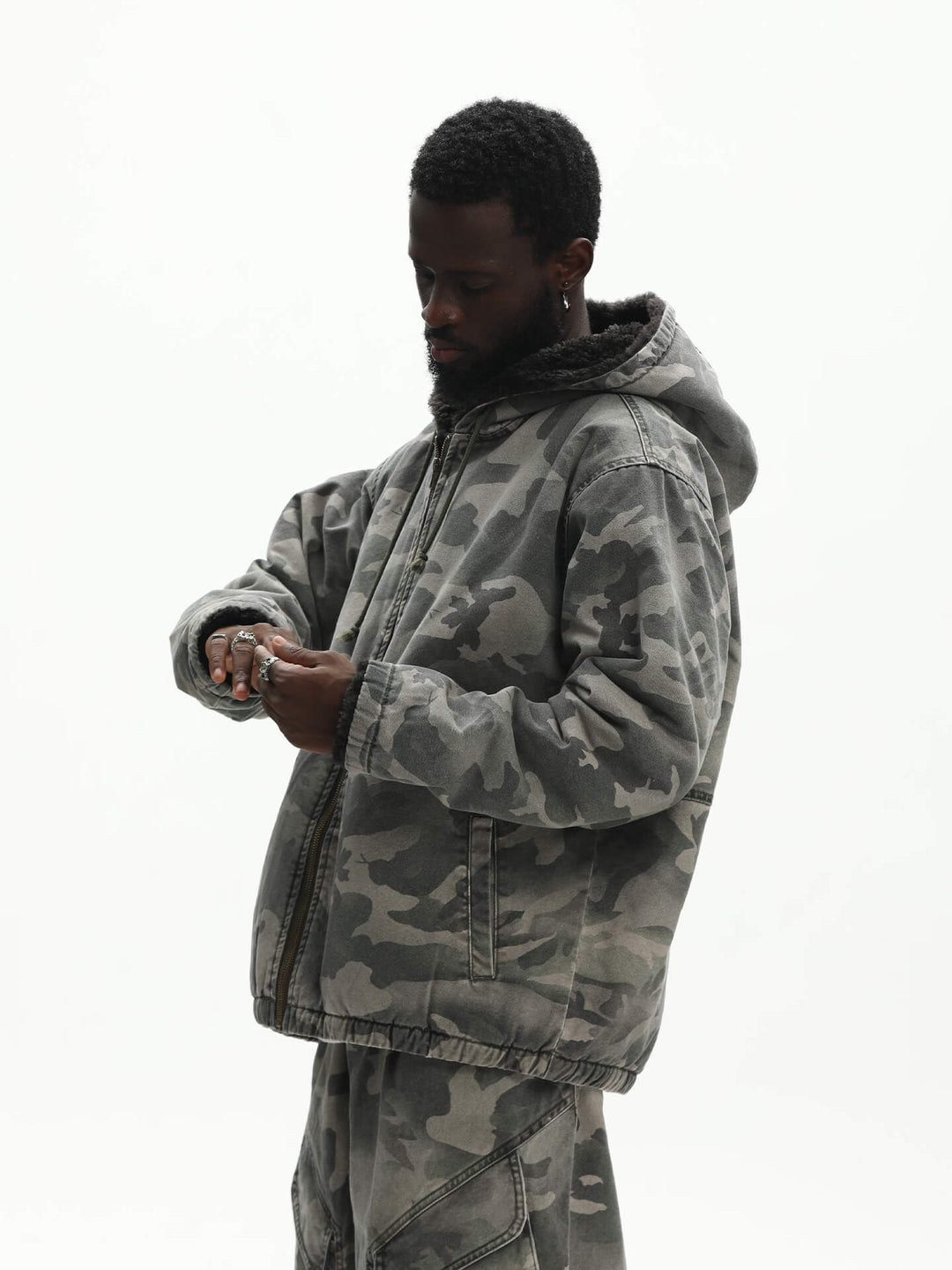 UNTILWERICH Washed Camouflage Hooded Jacket