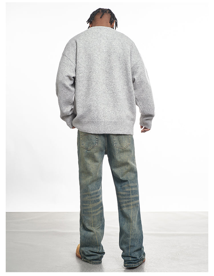 F3F Select Relaxed Fit Henley Neck Knit Sweater | Face 3 Face