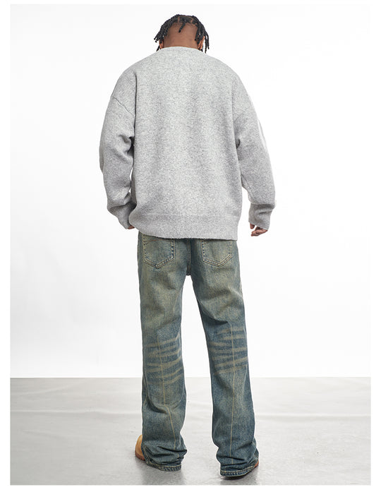 F3F Select Relaxed Fit Henley Neck Knit Sweater | Face 3 Face