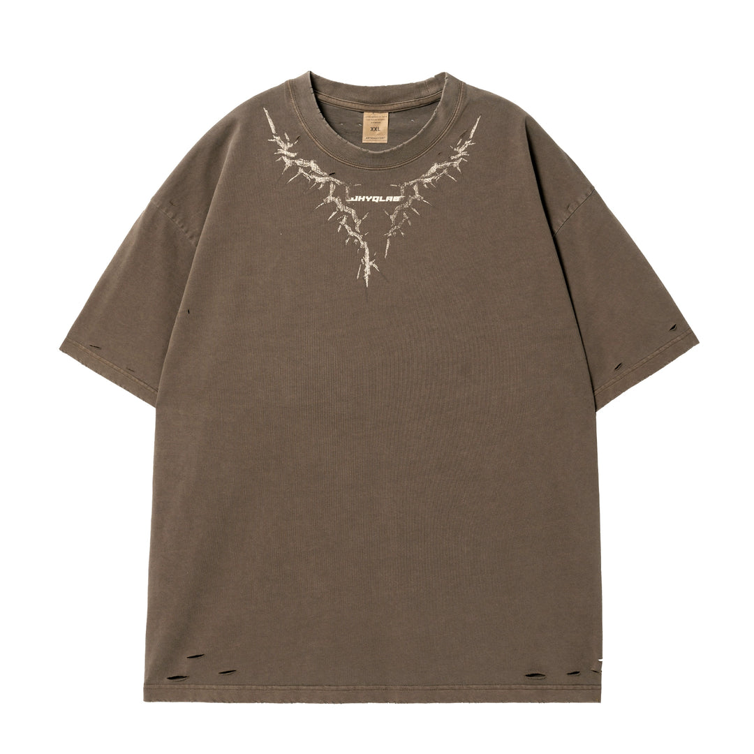 JHYQ Thorn Print Destruction Washed Tee | Face 3 Face