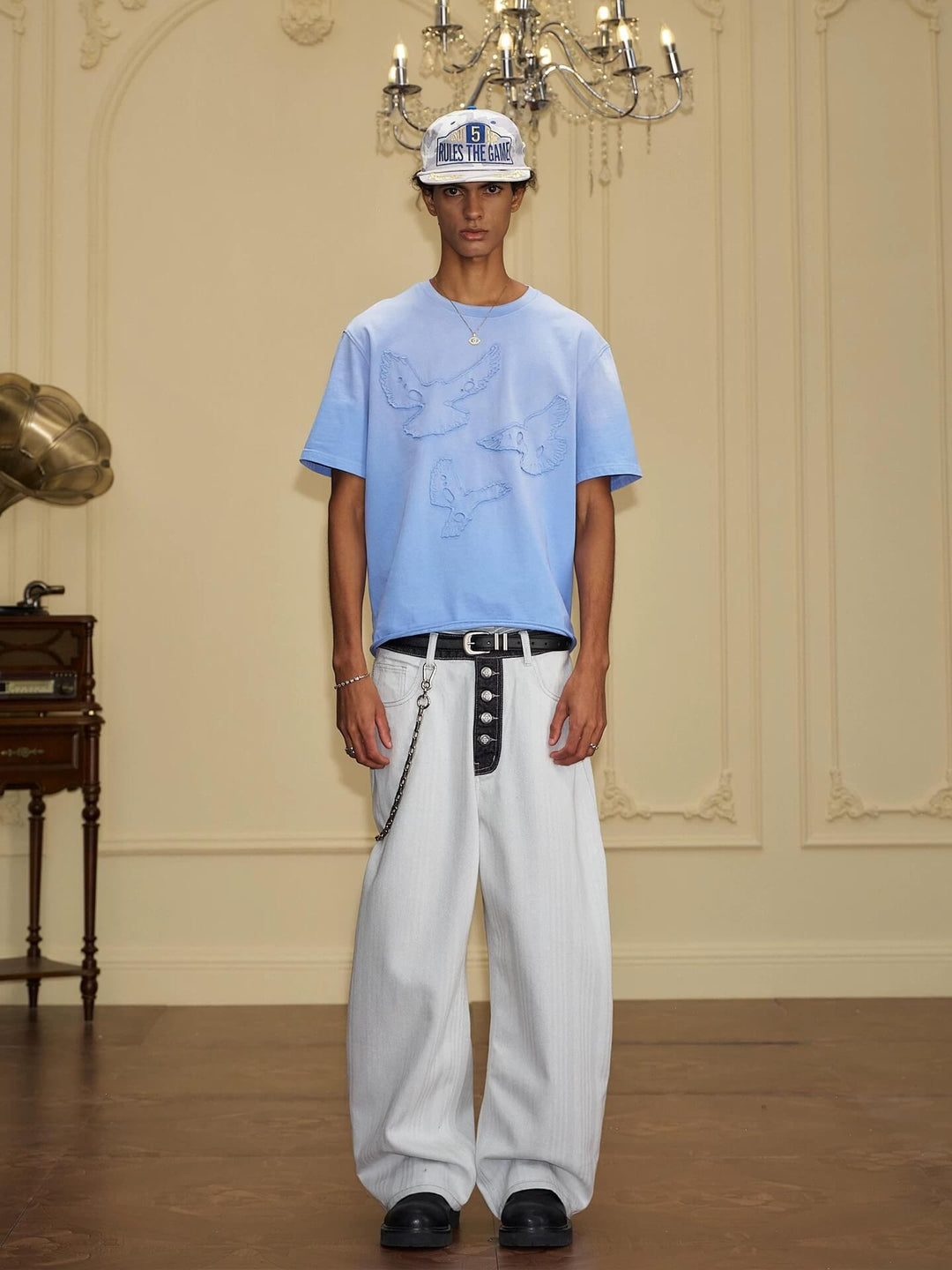 YADcrew Herringbone Waist Contrast Baggy Jeans | Face 3 Face