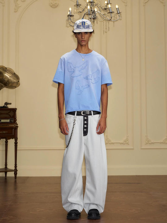 YADcrew Herringbone Waist Contrast Baggy Jeans | Face 3 Face