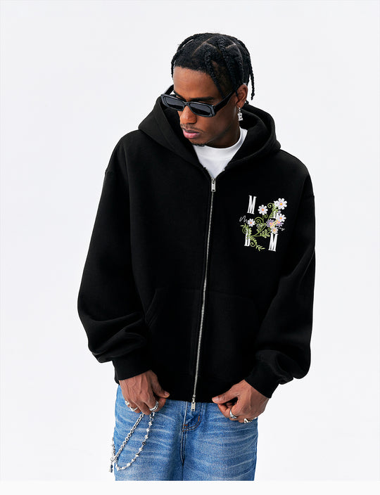 MEDM Floral Logo Embroidered Zip Up Hoodie | Face 3 Face