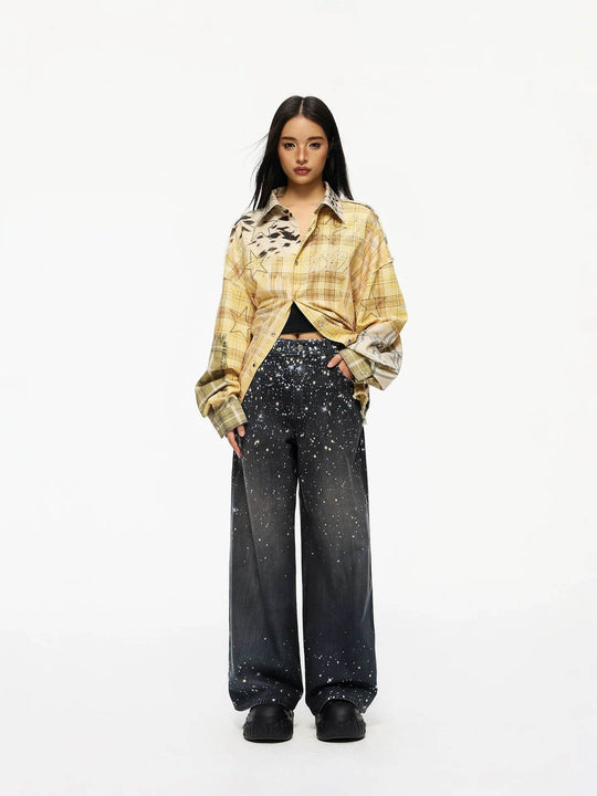 1807 Starry Universe Print Rhinestone Accent Jeans | Face 3 Face