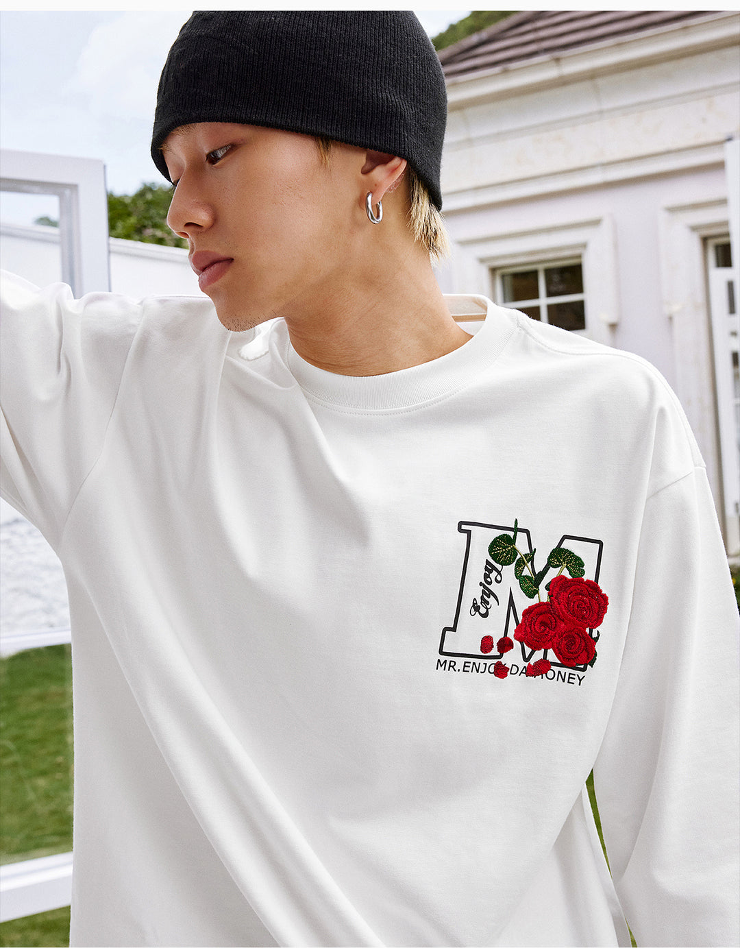 MEDM Big M Flower Embroidered Long Sleeve Tee | Face 3 Face