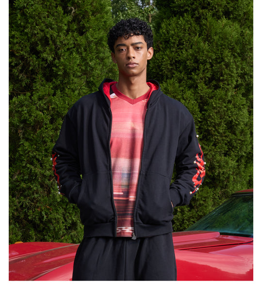 S45 Flame Print Zip Up Hoodie | Face 3 Face