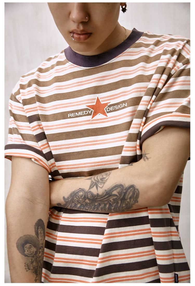 Remedy Washed Striped Star Print Tee | Face 3 Face