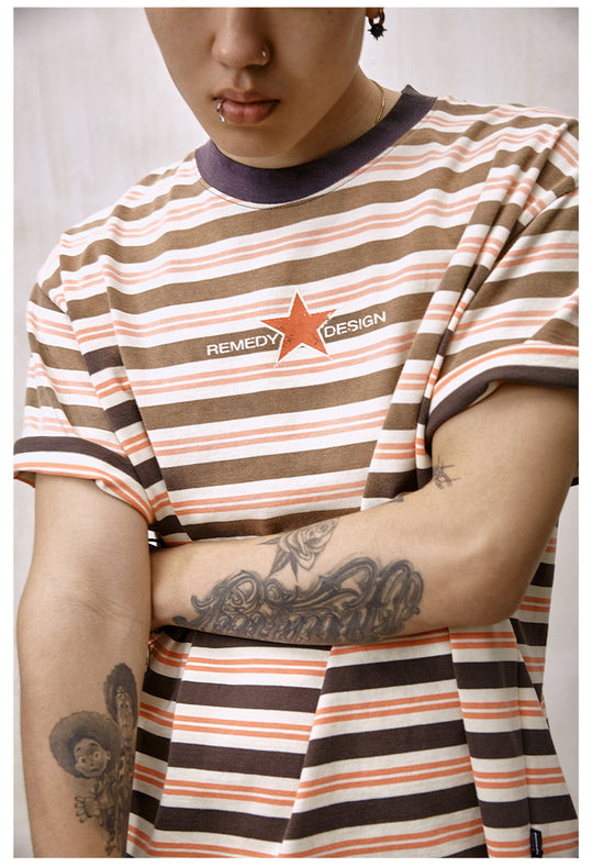 Remedy Washed Striped Star Print Tee | Face 3 Face