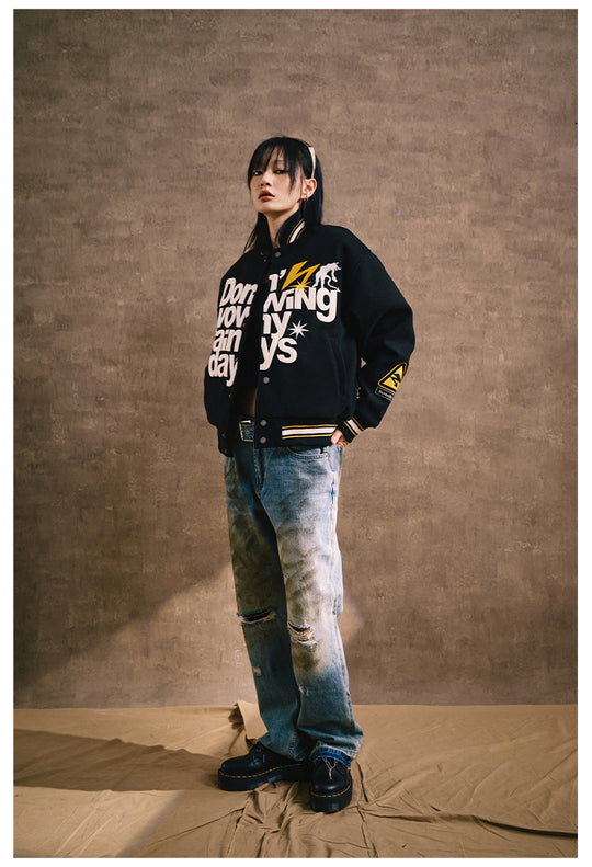 Remedy Lightning Embroidered Varsity Jacket | Face 3 Face