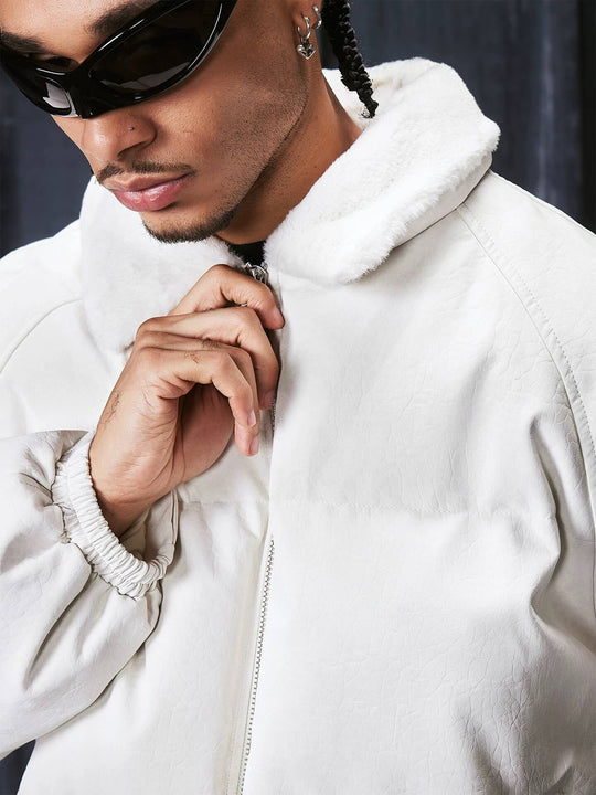 1807 Fur Collar PU Leather Down Jacket | Face 3 Face