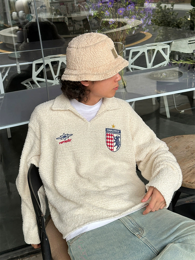 Remedy Number Patch Embroidered Polo Knit Sweater | Face 3 Face