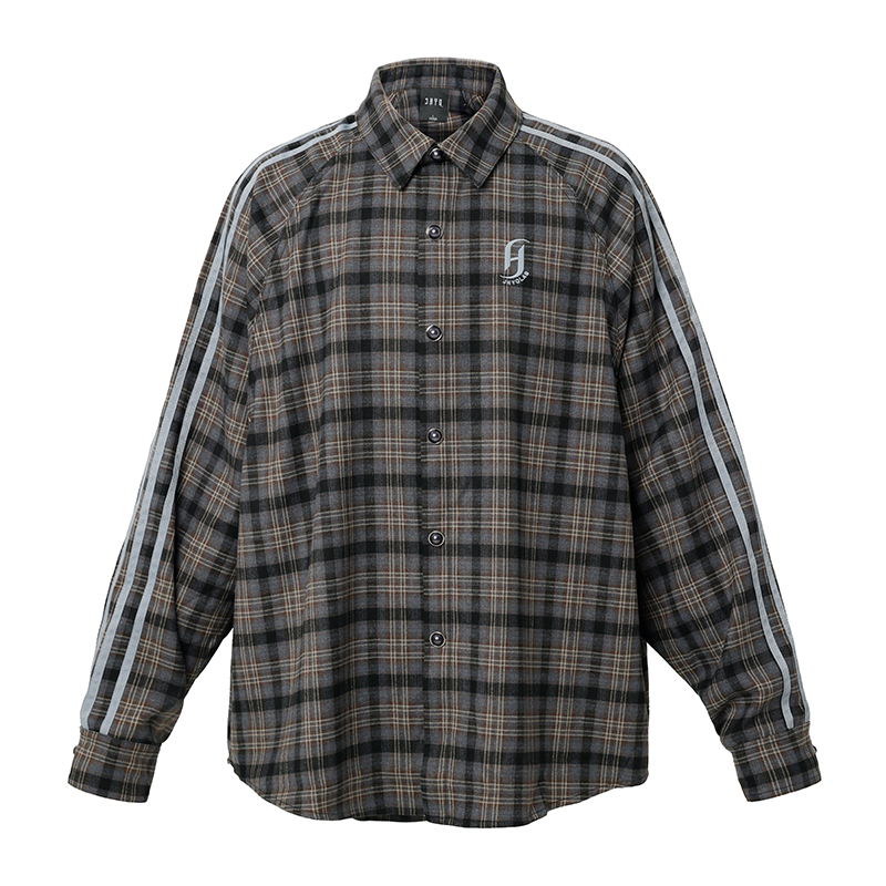 JHYQ Plaid Lapel Embroidery Long Sleeved Shirt