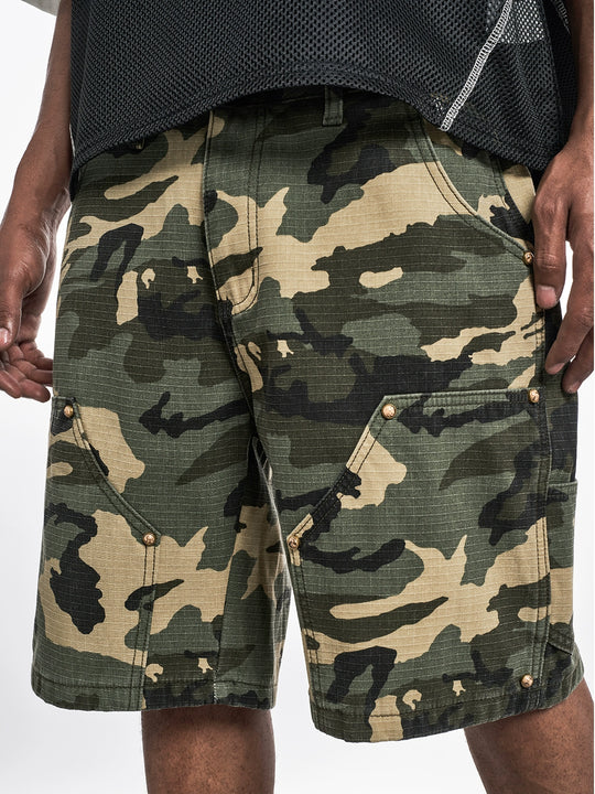 F3F Select Ripstop Double Knee Camouflage Studs Work Shorts | Face 3 Face